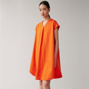 COS Orange Relaxed V-Neck Cotton Mini Sleeveless Dress Size Small